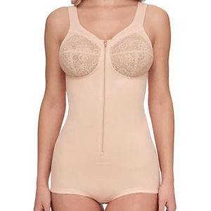 SUSA Body voor dames, zonder beugel, functionele body met ritssluiting aan de voorkant, vormende body met haak en oog en hoge rug voor perfecte grip, beige (huid 010), 110A