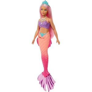 Barbie Dreamtopia Zeemeerminpop (volle lichaamsbouw, roze haar) met roze ombré zeemeerminnenstaart en tiara, speelgoed voor kinderen van 3 jaar en ouder, HGR09