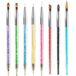 8 stuks nagelkwastenset, nagelkunstkwasten, 5 stuks dotting pen, strass, nail art, dotting tools met 3 nail art design penselen voor nail art
