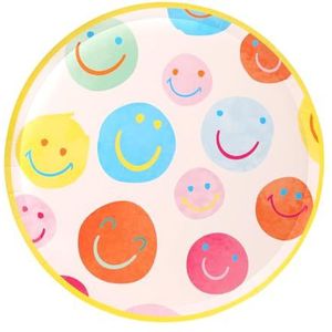 Talking Tables 10 x Happy Paper borden, smiley gezichtsdecoraties, wegwerp kleurrijk 1e verjaardag servies voor kinderen, jongens, meisjes, volwassenen, babyshower, BBQ, theekransje, recyclebaar, 25