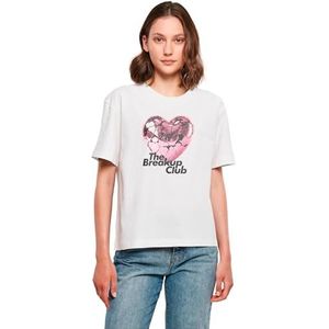 Miss Tee Dames T-shirt The Breakup Club Tee, casual T-shirt met print op de voorkant, oversized fit, maten XS - 5XL, wit, 4XL