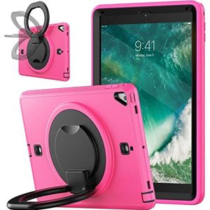 Case voor iPad 10.2 9e/8e/7e generatie 2021/2020/2019 met 360 graden draaibare kickstand, modieuze schokbestendige hoes met potloodhouder en handriem Rose
