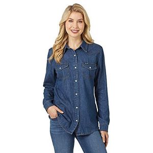 Wrangler Dames Western Denim Snap Shirt met lange mouwen, Donkere Denim, M