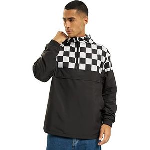 Urban Classics Windbreaker overtrekjas voor heren, met schaakbordpatroon, check pull over jas, zwart (Blk/Chess 01713)., XXL