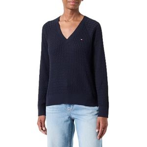 Tommy Hilfiger Gebreide trui met V-hals voor dames, Blauw (Woestijnhemel), XS