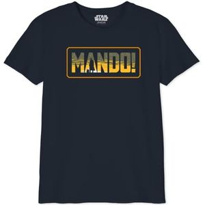 Star Wars BOSWMANTS064 T-shirt voor jongens, motief: Mandalorian - Mando-logo, marineblauw, maat 10 jaar, Marineblauw, 10 Jaar