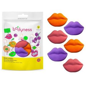 BODYNESS Badkussen - 6 lippenvormige badbommen, badbruisballen voor huidverzorging en ontspanning met cacaoboter en aroma, 6 x 40 g