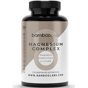 Bamboo Labs - Magnesiumcitraat capsules + magnesiumbisglycinaat 750 mg (per dag) + vitamine B6 en bamboe-extract, 180 capsules, essentieel voor gewrichten en geheugen