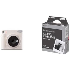 instax Fujifilm SQUARE SQ1 Chalk White, instant SQUARE camera & instax SQUARE film Monochrome (1X10)