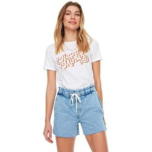 Trendyol Dames Regular Basic T-shirt met ronde hals, Kleur: wit, XS
