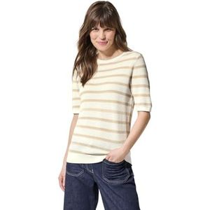 Cecil TOS_Structure Stripe Ronde hals, Pearl Beige, L