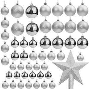 Belle Vous 50 stuks kerstballen - verschillende maten glinsterende zilveren kerstballen met sterboom top - kerstboom bal hangende ornamenten voor kerstversiering vakantie feest binnen/buiten decoraties
