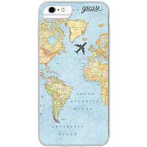 Gocase World Map Hoes | Compatibel met iPhone 6 Plus / 6S Plus | Transparant met print | Siliconen doorzichtige TPU beschermhoes krasbestendig Phone Case | Wereldkaart
