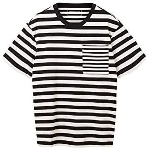TOM TAILOR Denim Heren Relaxed Fit T-shirt met strepen, 31908 - Black White Various Stripe, M