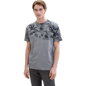 TOM TAILOR Heren T-shirt, 35591 - Navy Gestreept Flower Design, XXL