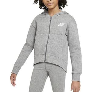 Nike G NSW Club FLC Fz Hoodie Lbr Sweatshirt voor meisjes, Carbon Heather/White, 7 Jaren
