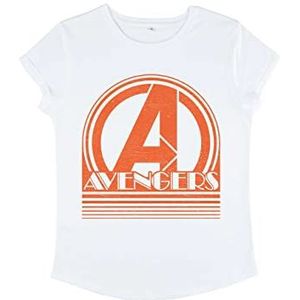 Marvel Dames Classic-Retro Avengers Icon T-shirt met opgerolde mouwen, wit, S, wit, S