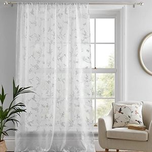 Dreams & Drapes Netgordijnen voor raam, 140 x 122 cm (b x l) - Darnley, voile gordijnen voor slaapkamer/woonkamer, bloem-/bloemengordijnen, vitrage, wit