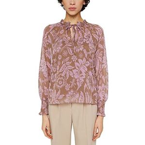 ESPRIT Collection Chiffonblouse met ruches en smok, taupe, M