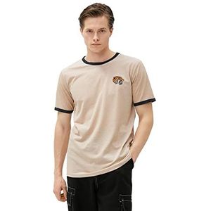 Koton Heren Tijger geborduurd Crew Neck Slim Fit Short Sleeve T-Shirt, beige (052), XL