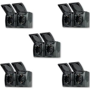 REV AquaForm spaarset, 5 x dubbel stopcontact, stopcontact voor vochtige ruimtes, IP44, opbouw, horizontaal, antraciet