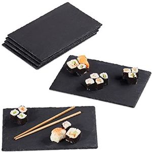 Relaxdays leisteen serveerplank - 30 x 20 cm - 6 stuks - placemats - Sushi serveerplaat