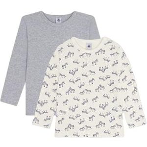 PETIT BATEAU - T-shirt - Grijs - Set van 2 - Lange Mouwen - 100% Katoen