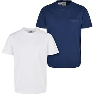 Urban Classics Boy's Boys Organic Cotton Basic Pocket Tee 2-Pack T-shirt, wit/donkerblauw, 146/152