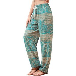QIANXIZHAN Women's Harem Pants, Hippie Palazzo Pants Boho Joggers Yoga Clothes with Pockets Cyan Flower S