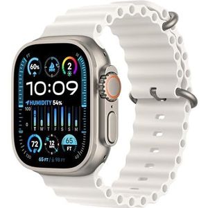 Apple Watch Ultra 2 (GPS + Cellular 49 mm) Smartwatch - Robuuste kast van titanium - Wit Ocean‑bandje. Conditie bijhouden, nauwkeurige gps, actieknop, extra lange batterijduur, helder Retina-display