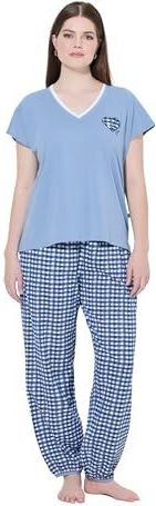 Ulla Popken - Pyjama - Lichtblauw/Wit - 2-delig