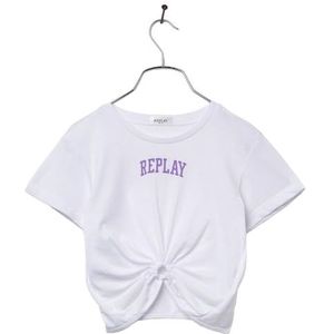 Replay Cropped T-shirt voor meisjes, korte mouwen, 001, wit, 10 Jaar