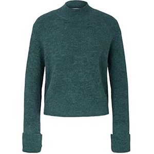 TOM TAILOR Denim Dames Pullover met omgeslagen mouwen 1033056, 30358 - Green Dust Melange, M
