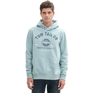 TOM TAILOR Heren hoodie sweatshirt met logo-print, 30463 - Dusty Mint Blue, XXL