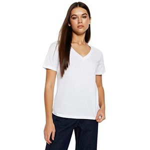 Trendyol Gebreid T-shirt met V-hals voor dames, regular fit, basic, Wit, M