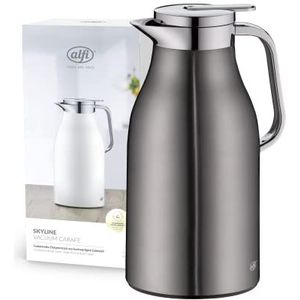 Alfi Skyline, thermoskan roestvrij staal grijs 1,5 liter met dubbelwandig alfiDur vacuüm hardglazen inzetstuk. Isolerende kan houdt 12 uur warm, ideaal als koffiepot of als theepot - 1321.234.150