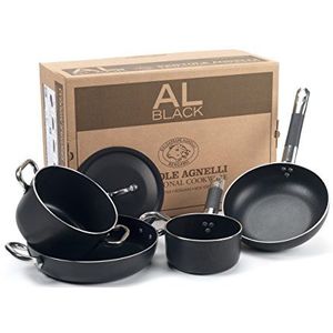 Pentole Agnelli ALSASETALBLACK2 volledig zwart kookgerei set voor 2 personen, 3 mm, 5 stuks