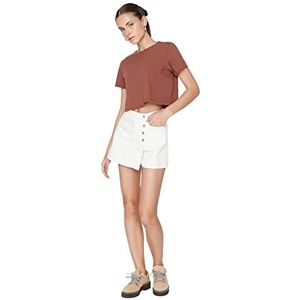 Trendyol Dames slim fit shorts met normale taille, ecru, 60, Ruw, 32 NL
