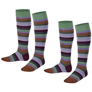ESPRIT Unisex Kids Multi Stripe 2-Pack katoen versterkte kniesokken met patroon ademend lang kleurrijk hoog warm gestreept in 2 paar sokken, groen (Tourmaline 7182), 27-30 (verpakking van 2)