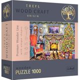 Trefl - Wood Puzzle: Bij de haard - 1000 Elementen, Wood Craft, Hout Ambacht, 100 Kerstfiguren, Moderne Premium Puzzel, doe-het-zelf, Voor Volwassenen en kinderen vanaf 12 jaar