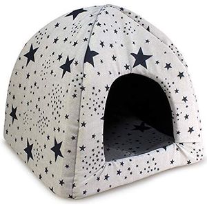 ARQUIVET Iglu Zwarte sterren voor honden en katten, met afneembaar kussen, 45 x 45 x 40 cm, huisdierhol voor honden en katten