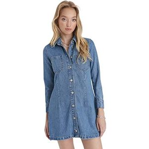 TRENDYOL Trendyol Woman Design Midi Shift ronde hals gebreide jurk jurk ronde hals standaard zwarte jurk, blauw, 40