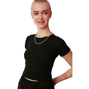 Trendyol Dames Black Way Crop gebreide blouse Blouse, Large