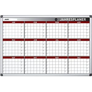 Bi-Office Earth Milieuvriendelijke planningsbord, magnetische jaarplanner met 12 maanden, met aluminium frame, droog afwasbaar, jaarkalender, 90 x 60 cm
