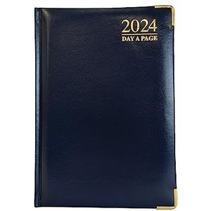 Luxe 2024 A5 Blauwe Dag Een Pagina Dagboek Gewatteerde Voorkant & Gebonden Cover Vergulde Randen