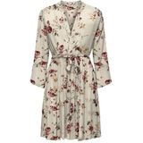 ONLY - ONLCLEMMENTINE - Jurk - Crème / Donkergroen / Donkerrood - Viscose, Trompetmouwen, Bloemenprint