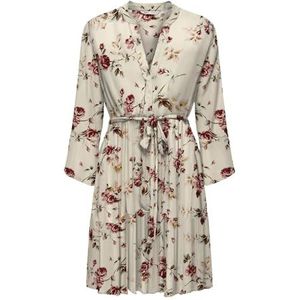 ONLY - ONLCLEMMENTINE - Jurk - Crème / Donkergroen / Donkerrood - Viscose, Trompetmouwen, Bloemenprint