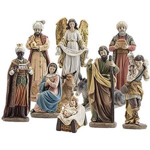 Klassieke kerststal met koning en engel van kunsthars, 25 cm, 10 stuks