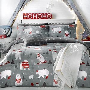 Bedlam Kerst - Polar Bears - Gemakkelijk te onderhouden Dekbedovertrek Set | Eenpersoonsbed | Zilveren Beddengoed
