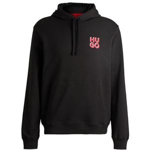 HUGO Heren Dimonihood katoenen fleece hoodie met herziene logo-print, ZWART1, L/Tall